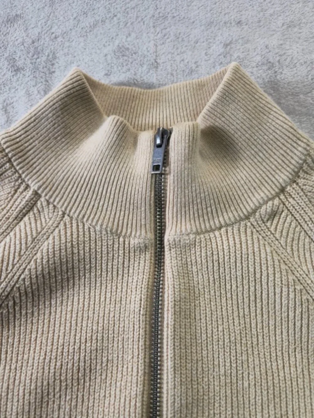 Banana Republic Men's Medium Beige Full Zip Mock Neck Knit Sweater
